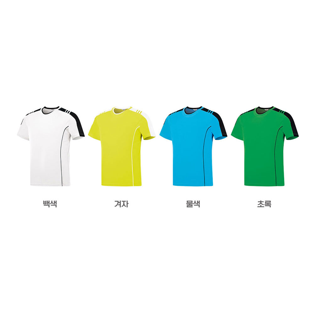 TMU225 쿨론 라운드 반팔 티셔츠 어깨배색 운동회 7컬러 국산 기능성 단체 가을 운동